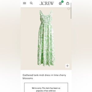 JCREW Women’s gathered tank midi dress in lime cherry blossoms